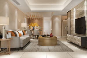 3d rendering modern dining room and living room with luxury decor 3d rendering modern dining room and living room with luxury decor